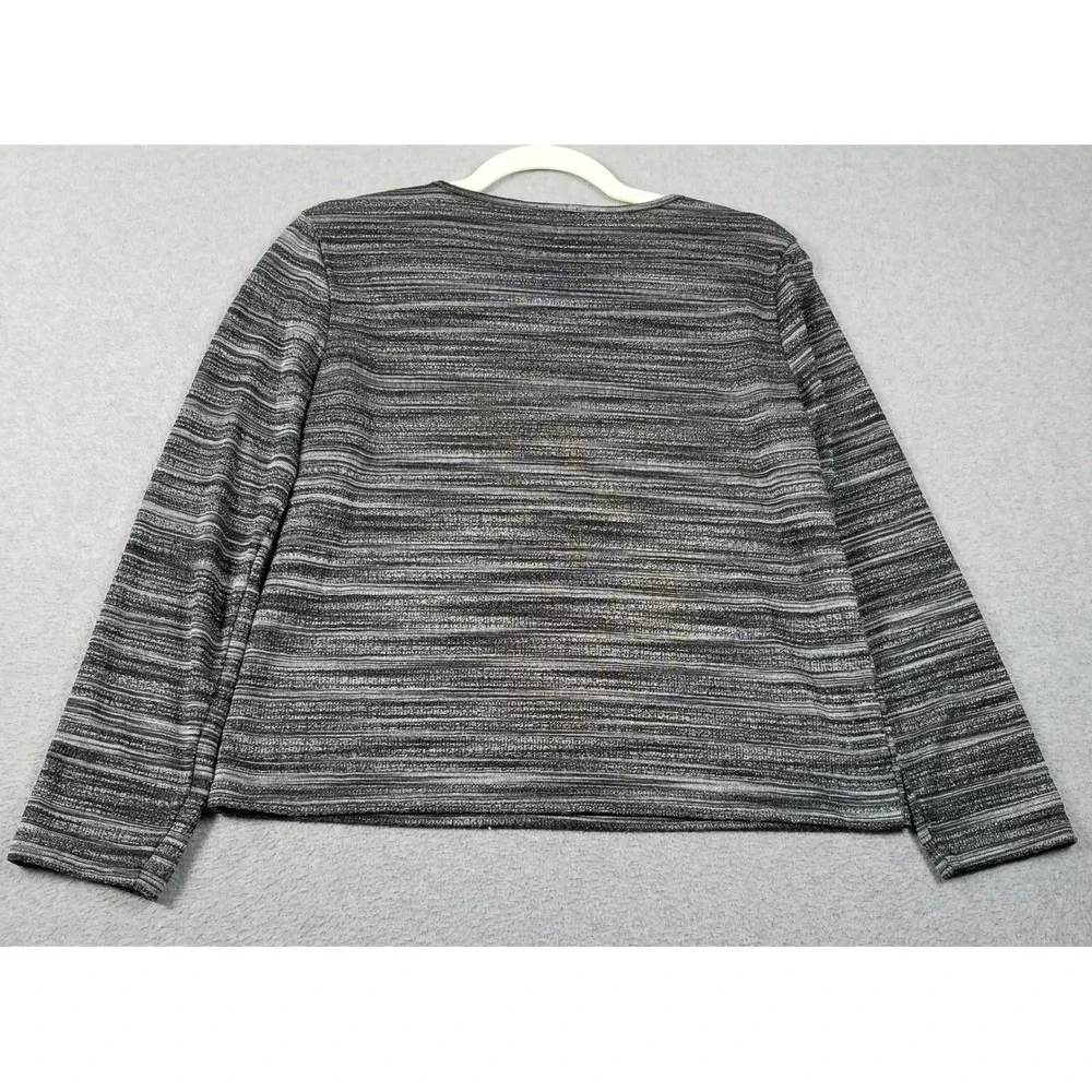 Rafaella‎ Top Women's Large L Black Silver Metallic Shimmer Long Sleeve Stretch
